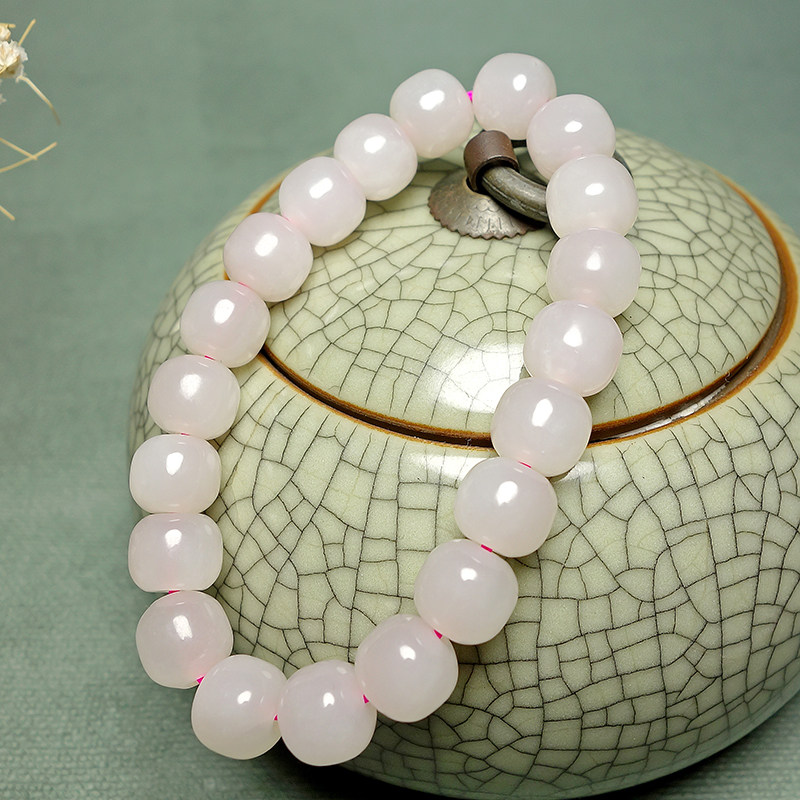 And Tian Yuu powder Handmade natural jade Lady Sugar White Jade Stone Strings Beads Handstring Necklace ICE BOTTOM MATT FROSTED