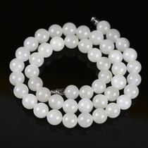  Sheep fat jade necklace Bead round jade run Hetian large white jade necklace S1