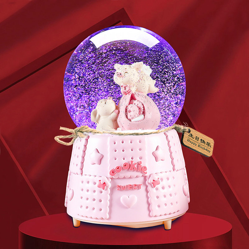 Birthday present Saturday children's princess toys automatically snowy large crystal music box singular octave box