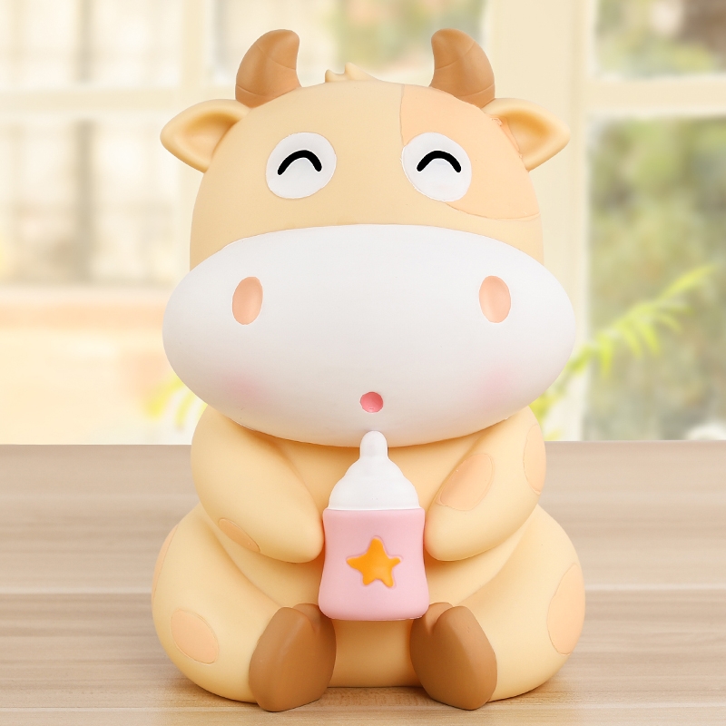 Bull Year Zodiac Bull Deposit Money Pot Bull Deposit Money Cylinder Cartoon Anti-Fall Can Save Children's Birthday Gift Boy Girl