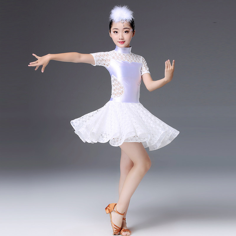 New children's high-end lace latin dance dress children girls girls short-sleeved practice clothes dance clothes costumes female