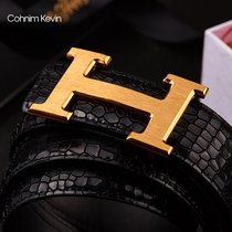 Cohnim Kevin mens leather belt smooth buckle alloy Buckle Head Youth casual pants belt for boyfriend gift