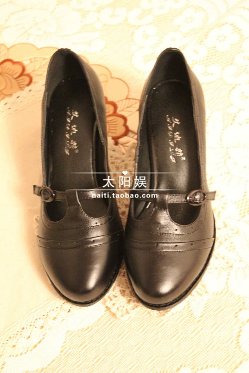 Phong cách đại học ngọt ngào của Nhật Bản kiểu cổ điển T với giày cao gót giữa mũi tròn của Anh retro văn học rừng văn học da của phụ nữ giày đế thấp - Giày cắt thấp