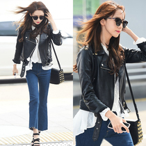 Lin Yuner same 2021 Autumn New Korean version of temperament PU small leather jacket short Slim motorcycle jacket coat women