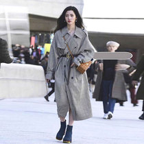 2021 autumn waitmore Houndstooth windbreaker womens long over-the-knee British style loose coat jacket