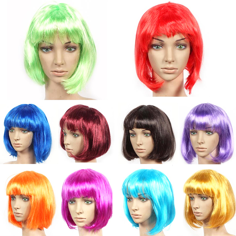 Student Colorful Wig Children's Funny Headgear Bobo Hairstyle with Bangs Short Hair Female Wig Set Quirky Performance Props Student Colorful Wig Children's Funny Headgear Bobo Hairstyle with Bangs Short Hair Female Wig Set Quirky Performance Props
