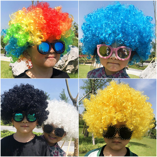 Afro wig ໂຮງຮຽນອະນຸບານທີ່ມີສີສັນ dress up headgear ຜົມ funny ຂອງເດັກນ້ອຍ clown headgear ການປະຕິບັດ props hair cover