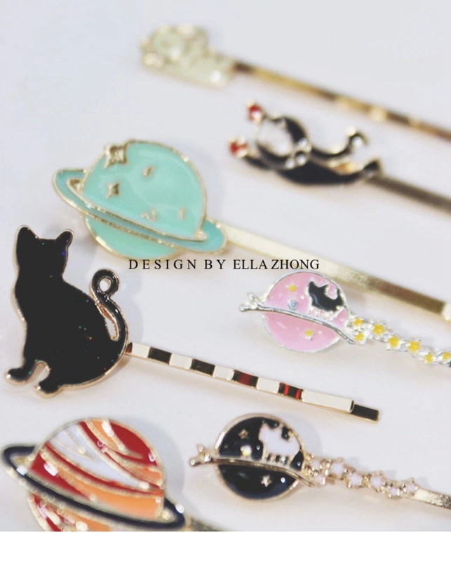 Ella Planet Cat Collection Word Clip Cat Control Starry Hair Clip Side Clip Day Phụ kiện tóc Hàn Quốc dễ thương Mũ - Phụ kiện tóc
