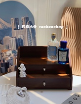 ins wooden double-layer walnut color desktop storage finishing box jewelry box large-capacity cosmetics perfume box