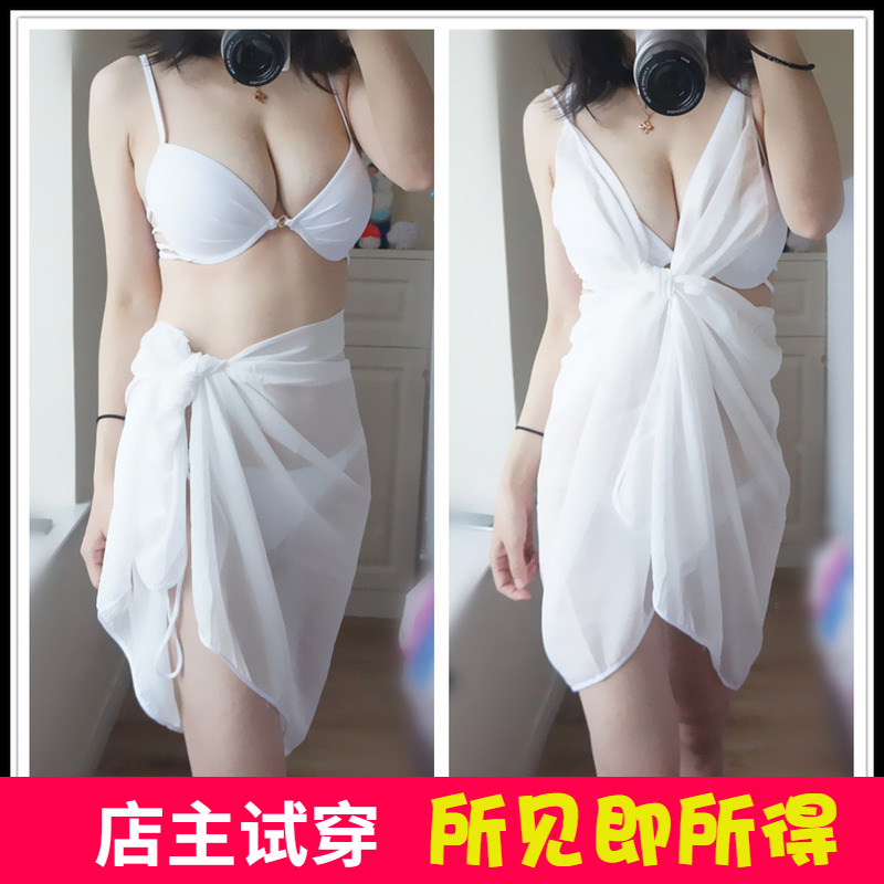 Beach vacation bikini drape solid color beach towel outside with swimsuit chiffon wrap skirt apron a variety of wearing methods