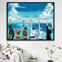 One Piece diy hand self-painted digital oil painting oil color painting cartoon cartoon couple children coloring decorative painting Lufei