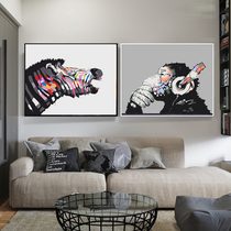 Double spell filling color digital oil color painting cartoon animation personality animal orangutan zebra DIY hand painted living room decoration painting