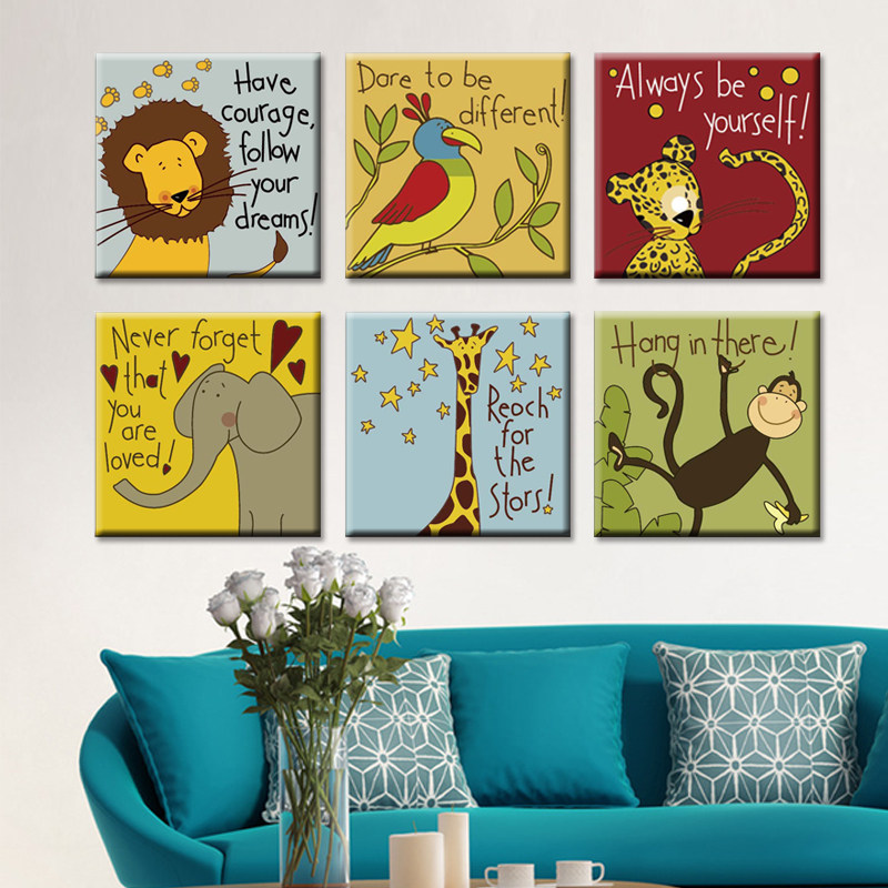 Cartoon Digital Oil Painting Oil Color Painting Amazon Forest Diy Self-Painted Animal Elephant Monkey Lion Decoration Painting
