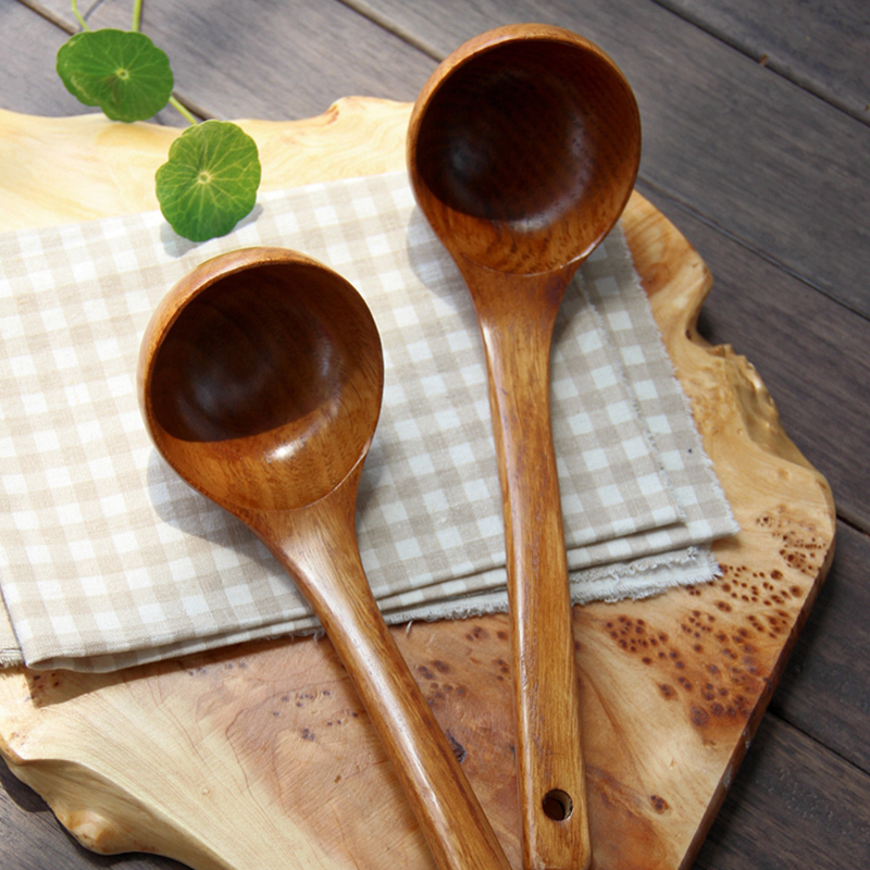 Japanese long handle natural wood jujube wood solid wooden spoon Straight handle oil spoon Non-stick pot soup spoon Porridge spoon Porridge spoon