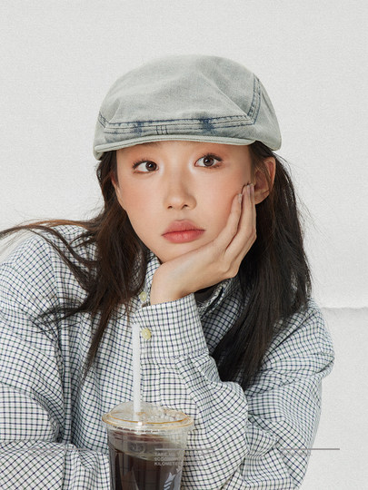 THE HOBOO Japanese original reverse beret women's spring and summer denim forward hat men's all-match newsboy hat