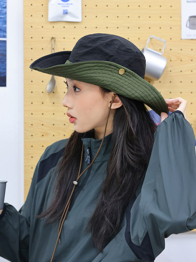 THE HOBOO Japanese spliced ​​quick-drying fisherman hat women's summer outdoor denim hiking hat men's sun protection