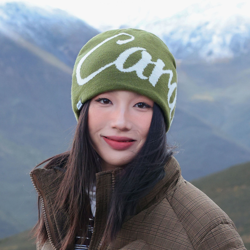 [the Hoboo] Outdoor Hiking Letter Beanie Hat for Women, Autumn and Winter Jacquard Knitted Hat for Men, Cold-Proof and Warm Woolen Hat