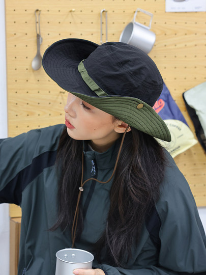THE HOBOO Japanese spliced ​​quick-drying fisherman hat women's summer outdoor denim hiking hat men's sun protection