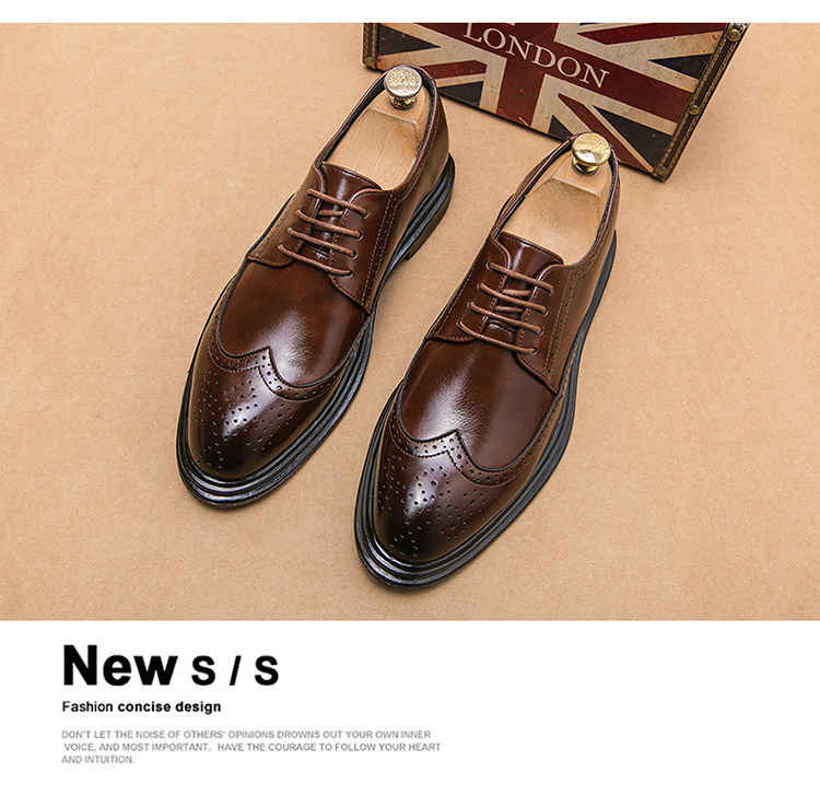 Giày da nam Brogue Derby da siêu sợi tăng chiều cao, đế mềm chống trượt, kiểu Anh Quốc — Màu nâu 6622, Màu nâu A7785, NâuX5, X5 màu đen chi tiết 5