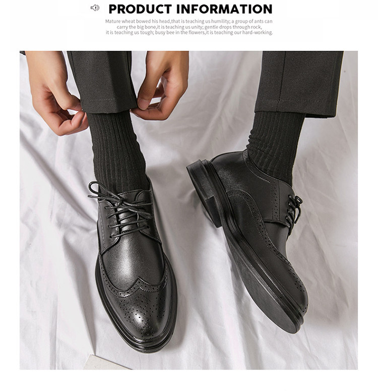 Giày da nam Brogue Derby da siêu sợi tăng chiều cao, đế mềm chống trượt, kiểu Anh Quốc — Màu nâu 6622, Màu nâu A7785, NâuX5, X5 màu đen chi tiết 15