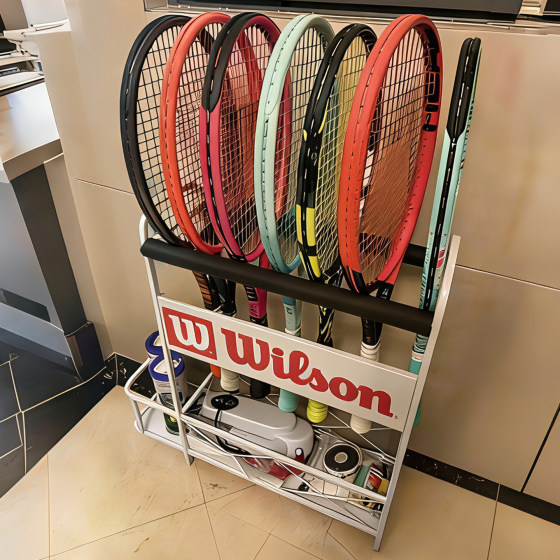 Wrought Iron Badminton Racket Multi-Layer Storage Rack, Sports Equipment Storage Rack for Gym, Movable Tennis Racket Storage Rack