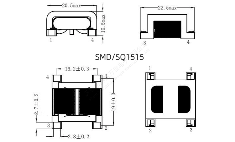 SQ15 SMD 15MH 20MH 25MH 4A Bộ lọc nguồn phẳng cuộn dây đồng EMI chế độ chung cuộn cảm