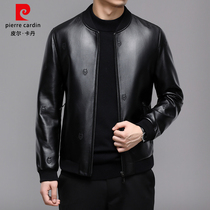 Pierre Cardin sheep leather mens leather jacket tide Haining middle-aged soft leather jacket winter mens clothing