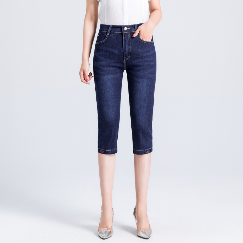 Women's Cropped Jeans for Petite Figures, Summer Thin High-Waisted Slimming Straight-Leg Pants, Mid-Length Pants for Middle-Aged Moms