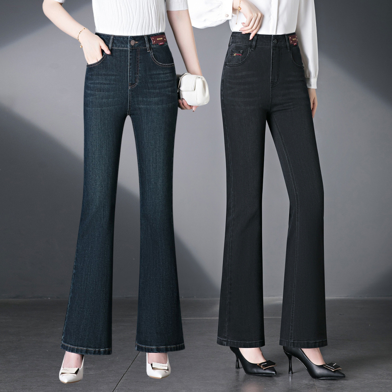 High-End Flared Fishtail Jeans for Women, New Spring High-Waisted Retro Slimming Mom Jeans for Middle-Aged Women
