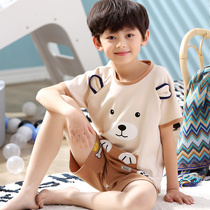 Childrens pajamas boys summer cotton short-sleeved thin set Middle and Big Boy Summer cartoon cotton home wear