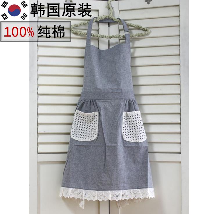 Apron Han Edition Fashion Hanging Neck Princess Cute Pink Pure Cotton Kitchen Shop Korea Import 