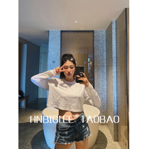HNBIGLEE invincible cost-effective~pure hand-sewn rhinestone embellished beaded collar open waist long sleeve T-shirt female special~