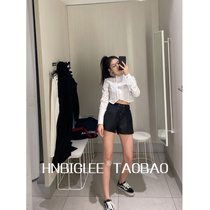 No Di wild ~ 21 Early spring Crisp poplin cotton Handmade precision pleated lace high waist short thin white shirt