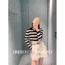 HNBIGLEE Age-reducing NAVY collar bow shell buckle milk cotton comfortable knitted cardigan basic short top