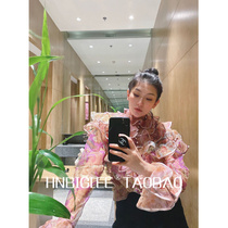 (50% off clearance is non-returnable) Folded ruffle floral yarn silk shirt with silk suspenders