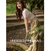 HNBIGLEE classic return~Gold thread embroidery simple short-sleeved universal match Bi white T-shirt special~