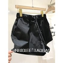 HNBIGLEE White T-shirt companion~Classic black nylon drawstring oil edge elastic waist casual thin wide leg shorts
