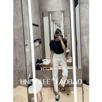  HNBIGLEE Classic Bai tie~Side webbing casual low waist boyfriend style straight white jeans