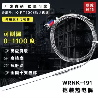 K E J type armored thermocouple monitor probe type thermal resistance WRNK-191 temperature sensor can be bent