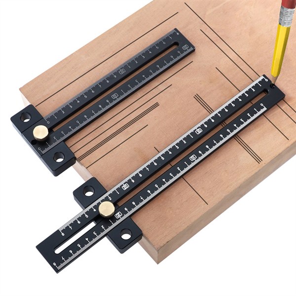 Woodworking ruler 180 280mm aluminum alloy T-shaped ruler limit scriber ruler hole ruler woodworking DIY