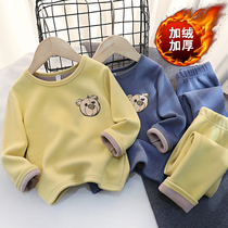 Childrens thermal underwear Dress Plus Suede Thickened Suit Boy Autumn Clothes Autumn Pants Pyjamas Girls Winter Dress Undershirt Pants