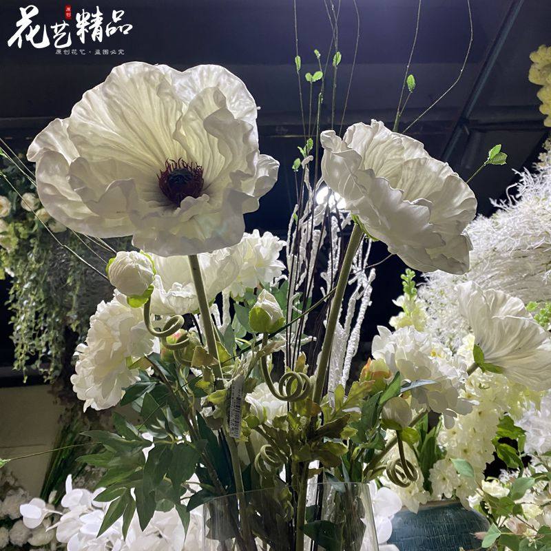Single long pole Soft rubber Yu Beauty emulation Poppy Flower Flower Flower Arrangement Material Wedding Decoration Placement Decorations