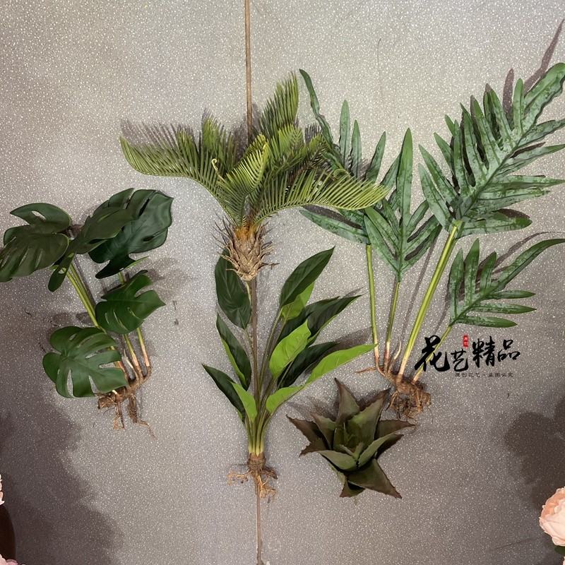 High quality whiskered tropical fern wall ornaments fake green plant potted spring rain green lotus turtle back iron tree aloe vera