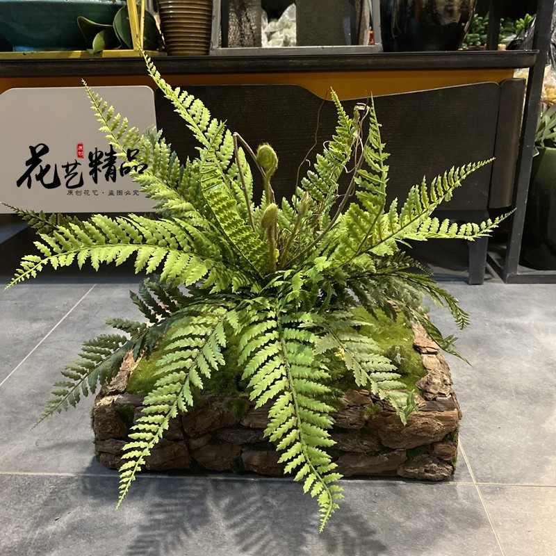 High quality feel large fern leaf fern landscape green plant wall hanging wall hanging fake grass flower arrangement design