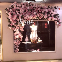 Floral design storefront door fake flower green plant decoration corner simulation plant outdoor wall hanging wall three-dimensional