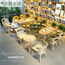 Coffee shop solid wood tables and chairs Nordic net red leisure bar to discuss sweet shop milk tea shop cake shop table and chair combination