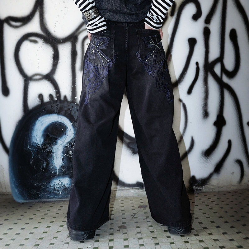 Don'T Be Silly Bizzcut/Youzijinluo/Y2K Subculture Street Rock Distressed Jeans Loose Wide-Leg Baggy Pants