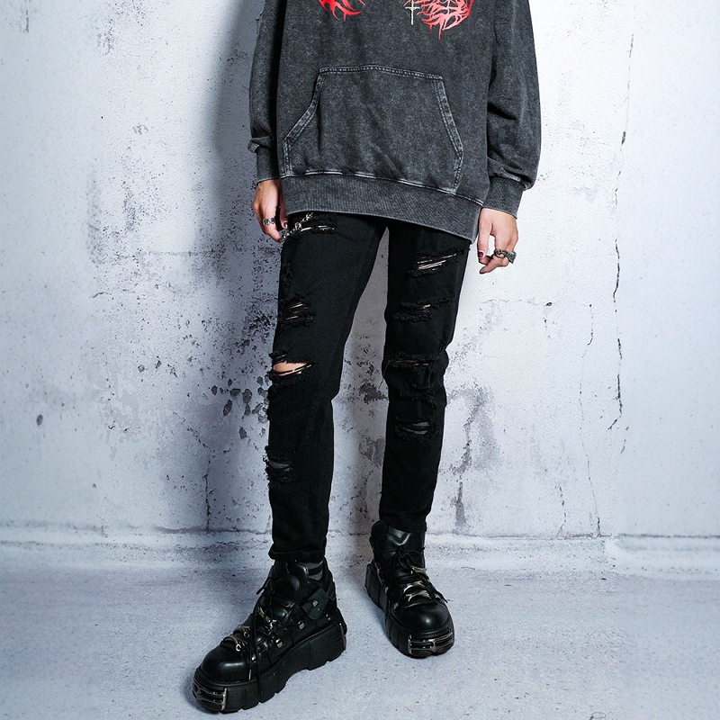 Don'T Be Naughty Bizzcut/Hedi Boy Subculture Ripped Jeans Slightly Stretchy Slim Fit Slimming Pencil Pants