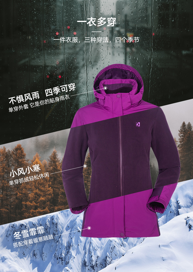 法国 圣弗莱 男女款防水防风 三合一抓绒保暖冲锋衣 暴雨级防水 图6
