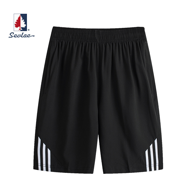 SEVLAE San Frye quick-dry shorts three bars men's sports fitness large size beach pants outdoor five-point pants